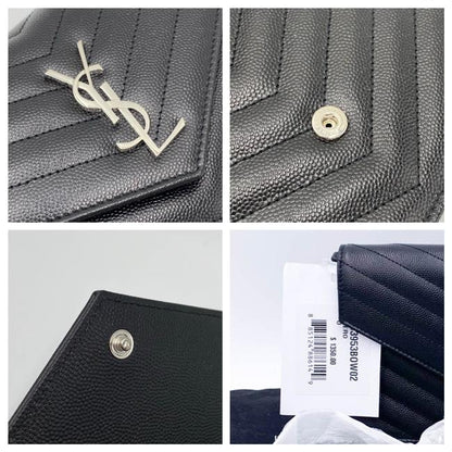 Saint Laurent Monogram Envelope Chain Wallet Grain De Poudre Matelasse Chevron Black Leather Shoulder Bag - image 8