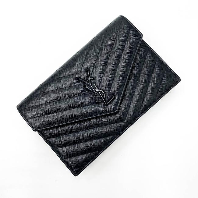 Saint Laurent Chain Wallet Monogram Envelope Grain De Poudre Matelasse Chevron Woc Black Leather Shoulder Bag - image 9