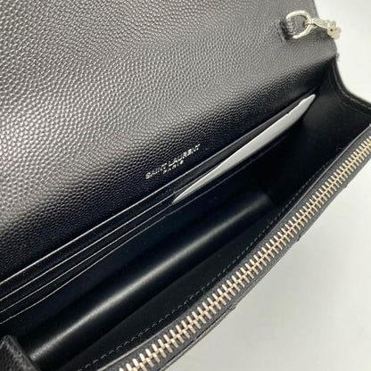 Saint Laurent Monogram Envelope Chain Wallet Grain De Poudre Matelasse Chevron Black Leather Shoulder Bag - image 9
