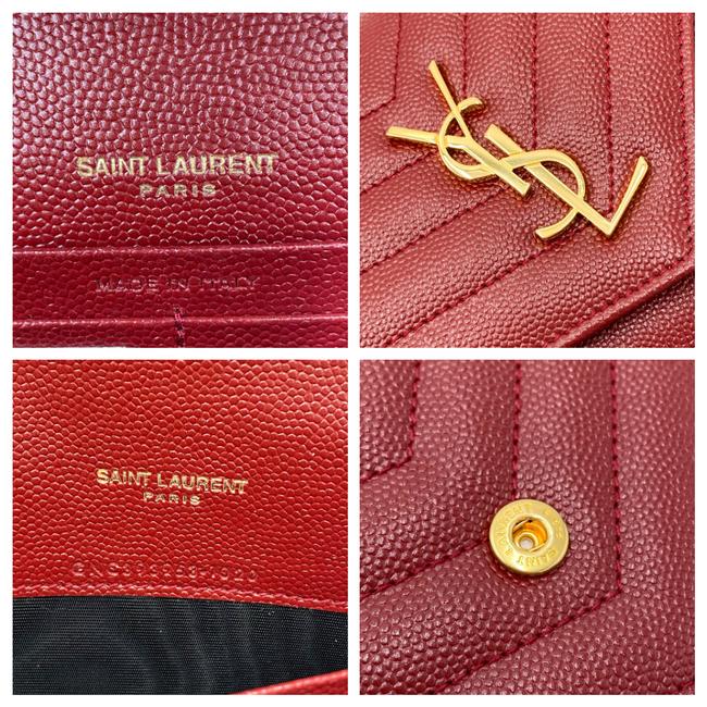 Saint Laurent Monogram Envelope Chain Wallet Grain De Poudre Matelasse Chevron Red Leather Shoulder Bag - image 11