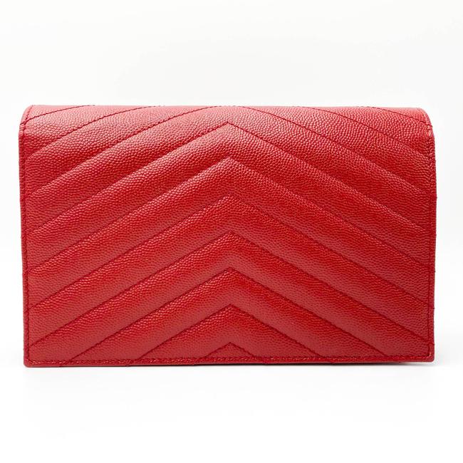 Saint Laurent Monogram Envelope Chain Wallet Grain De Poudre Matelasse Chevron Red Leather Shoulder Bag - image 5