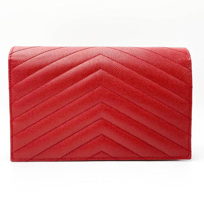 Saint Laurent Monogram Envelope Chain Wallet Grain De Poudre Matelasse Chevron Red Leather Shoulder Bag - image 5