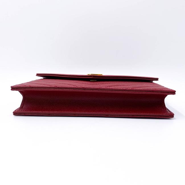 Saint Laurent Monogram Envelope Chain Wallet Grain De Poudre Matelasse Chevron Red Leather Shoulder Bag - image 6