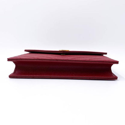 Saint Laurent Monogram Envelope Chain Wallet Grain De Poudre Matelasse Chevron Red Leather Shoulder Bag - image 6