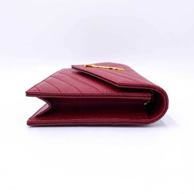 Saint Laurent Monogram Envelope Chain Wallet Grain De Poudre Matelasse Chevron Red Leather Shoulder Bag - image 7