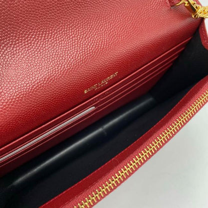 Saint Laurent Monogram Envelope Chain Wallet Grain De Poudre Matelasse Chevron Red Leather Shoulder Bag - image 10