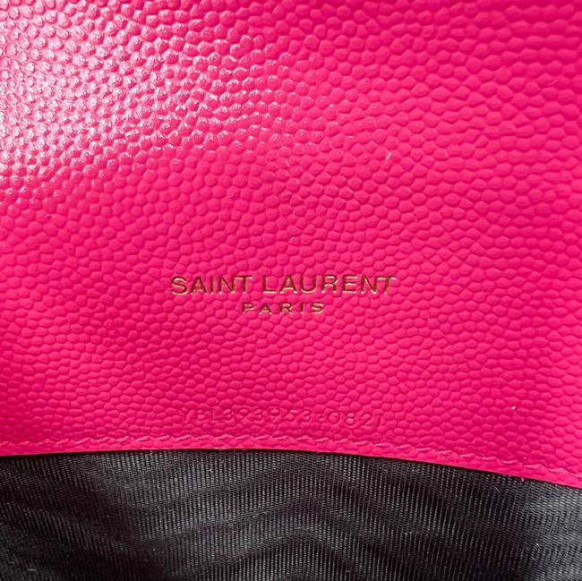 Saint Laurent Monogram Envelope Chain Wallet Grain De Poudre Matelasse Chevron Fresh Fuchsia Leather Shoulder Bag - image 11