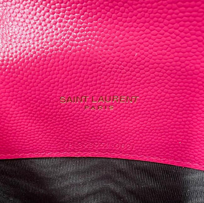 Saint Laurent Monogram Envelope Chain Wallet Grain De Poudre Matelasse Chevron Fresh Fuchsia Leather Shoulder Bag - image 11