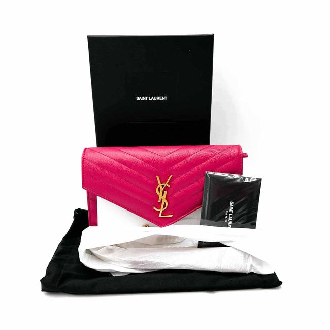 Saint Laurent Monogram Envelope Chain Wallet Grain De Poudre Matelasse Chevron Fresh Fuchsia Leather Shoulder Bag - image 3