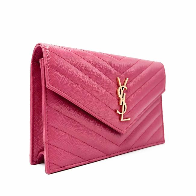 Saint Laurent Monogram Envelope Chain Wallet Grain De Poudre Matelasse Chevron Fresh Fuchsia Leather Shoulder Bag - image 5