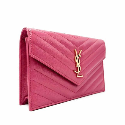 Saint Laurent Monogram Envelope Chain Wallet Grain De Poudre Matelasse Chevron Fresh Fuchsia Leather Shoulder Bag - image 5
