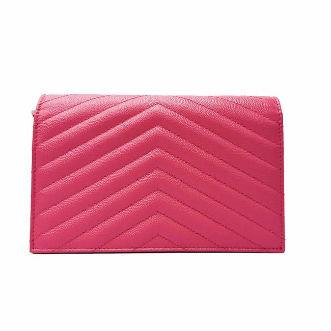 Saint Laurent Monogram Envelope Chain Wallet Grain De Poudre Matelasse Chevron Fresh Fuchsia Leather Shoulder Bag - image 6
