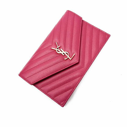 Saint Laurent Monogram Envelope Chain Wallet Grain De Poudre Matelasse Chevron Fresh Fuchsia Leather Shoulder Bag - image 7