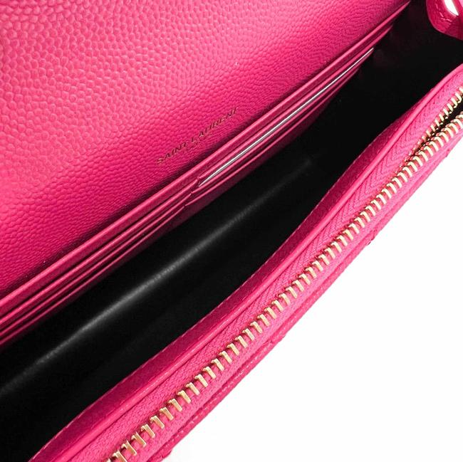Saint Laurent Monogram Envelope Chain Wallet Grain De Poudre Matelasse Chevron Fresh Fuchsia Leather Shoulder Bag - image 9