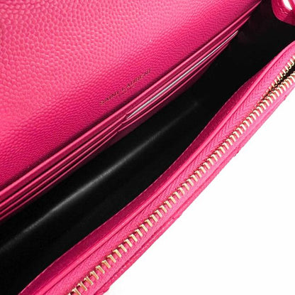 Saint Laurent Monogram Envelope Chain Wallet Grain De Poudre Matelasse Chevron Fresh Fuchsia Leather Shoulder Bag - image 9