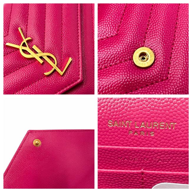 Saint Laurent Monogram Envelope Chain Wallet Grain De Poudre Matelasse Chevron Fresh Fuchsia Leather Shoulder Bag - image 10