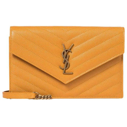 Saint Laurent Monogram Envelope Chain Wallet Grain De Poudre Matelasse Chevron Yellow Leather Shoulder Bag - image 1