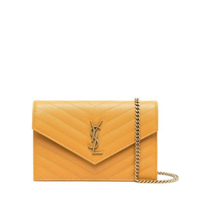 Saint Laurent Monogram Envelope Chain Wallet Grain De Poudre Matelasse Chevron Yellow Leather Shoulder Bag - image 1