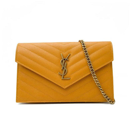 Saint Laurent Monogram Envelope Chain Wallet Grain De Poudre Matelasse Chevron Yellow Leather Shoulder Bag - image 3