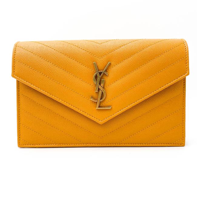 Saint Laurent Monogram Envelope Chain Wallet Grain De Poudre Matelasse Chevron Yellow Leather Shoulder Bag - image 4