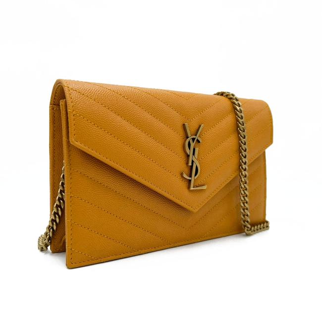Saint Laurent Monogram Envelope Chain Wallet Grain De Poudre Matelasse Chevron Yellow Leather Shoulder Bag - image 5