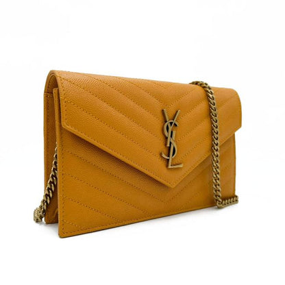 Saint Laurent Monogram Envelope Chain Wallet Grain De Poudre Matelasse Chevron Yellow Leather Shoulder Bag - image 5