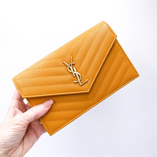 Saint Laurent Monogram Envelope Chain Wallet Grain De Poudre Matelasse Chevron Yellow Leather Shoulder Bag - image 6