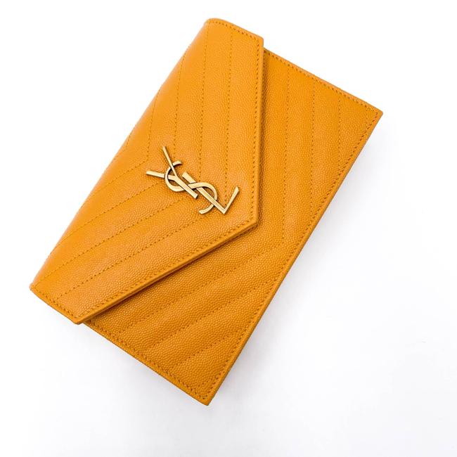 Saint Laurent Monogram Envelope Chain Wallet Grain De Poudre Matelasse Chevron Yellow Leather Shoulder Bag - image 8