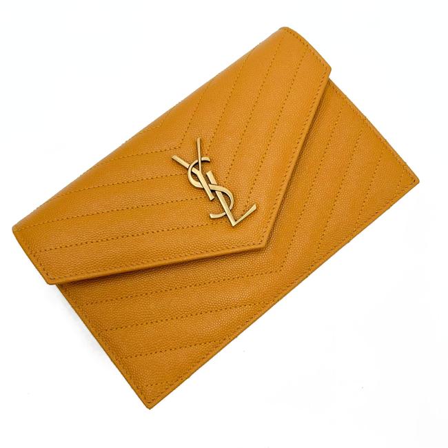 Saint Laurent Monogram Envelope Chain Wallet Grain De Poudre Matelasse Chevron Yellow Leather Shoulder Bag - image 8