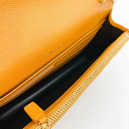 Saint Laurent Monogram Envelope Chain Wallet Grain De Poudre Matelasse Chevron Yellow Leather Shoulder Bag - image 9