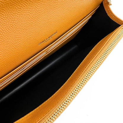 Saint Laurent Monogram Envelope Chain Wallet Grain De Poudre Matelasse Chevron Yellow Leather Shoulder Bag - image 9