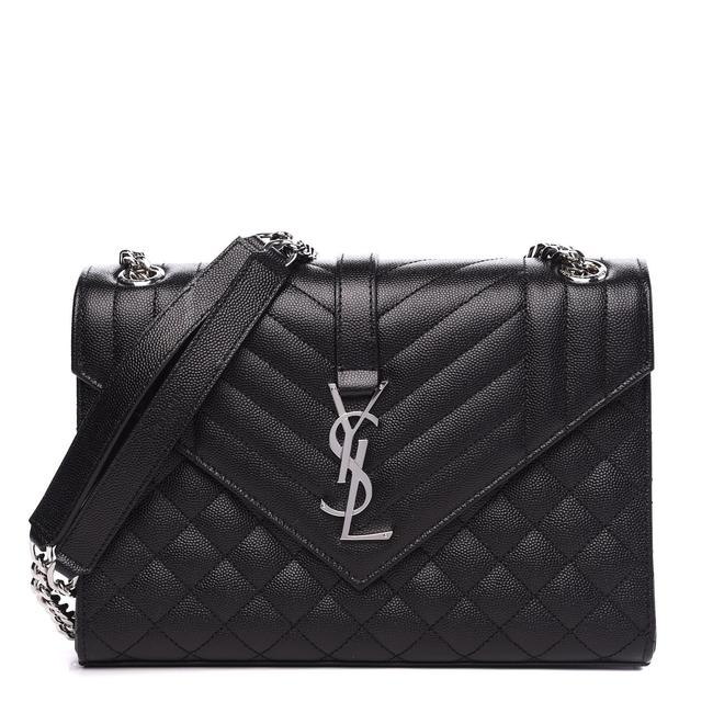 Saint Laurent Monogram Envelope Grain De Poudre Textured Mixed Matelasse Medium Triquilt Black Leather Shoulder Bag - image 1