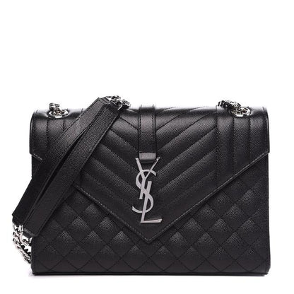Saint Laurent Monogram Envelope Grain De Poudre Textured Mixed Matelasse Medium Triquilt Black Leather Shoulder Bag - image 1