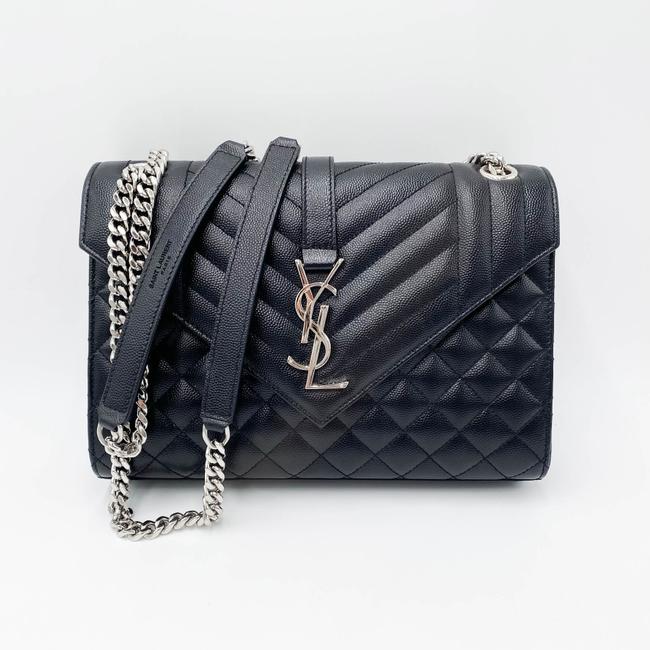 Saint Laurent Monogram Envelope Grain De Poudre Textured Mixed Matelasse Medium Triquilt Black Leather Shoulder Bag - image 3