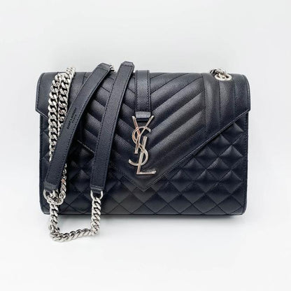 Saint Laurent Monogram Envelope Grain De Poudre Textured Mixed Matelasse Medium Triquilt Black Leather Shoulder Bag - image 3