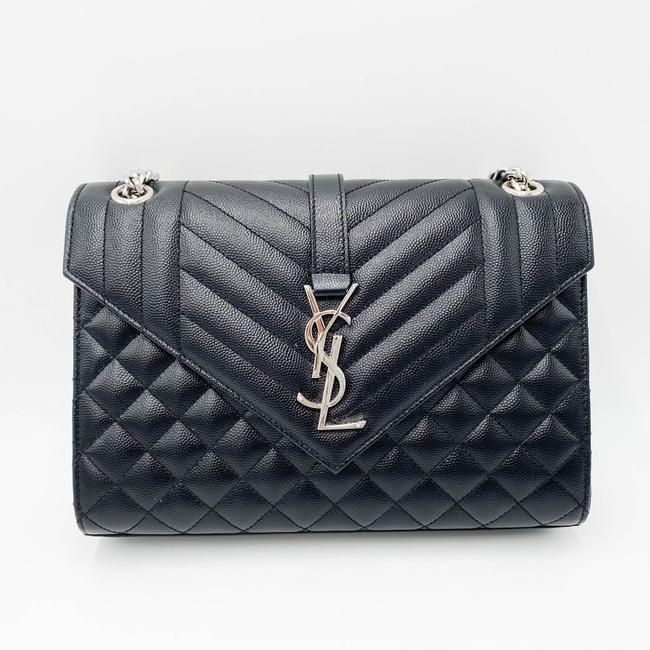 Saint Laurent Monogram Envelope Grain De Poudre Textured Mixed Matelasse Medium Triquilt Black Leather Shoulder Bag - image 4