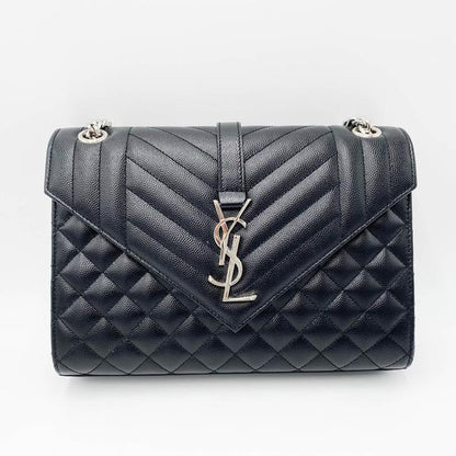 Saint Laurent Monogram Envelope Grain De Poudre Textured Mixed Matelasse Medium Triquilt Black Leather Shoulder Bag - image 4