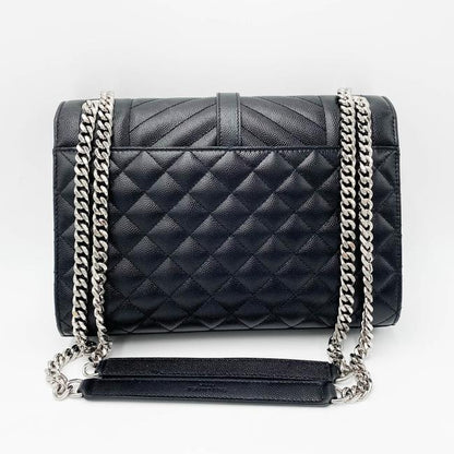 Saint Laurent Monogram Envelope Grain De Poudre Textured Mixed Matelasse Medium Triquilt Black Leather Shoulder Bag - image 5
