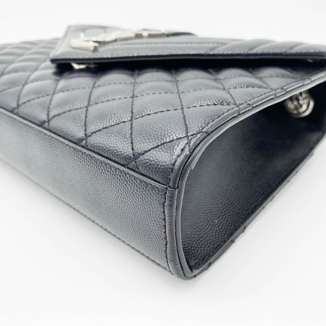 Saint Laurent Monogram Envelope Grain De Poudre Textured Mixed Matelasse Medium Triquilt Black Leather Shoulder Bag - image 8