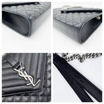 Saint Laurent Monogram Envelope Grain De Poudre Textured Mixed Matelasse Medium Triquilt Black Leather Shoulder Bag - image 10