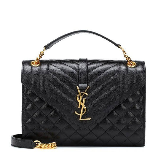 Saint Laurent Monogram 2020 Envelope Medium Triquilt Ghw Gold Black Leather Shoulder Bag - photo 1