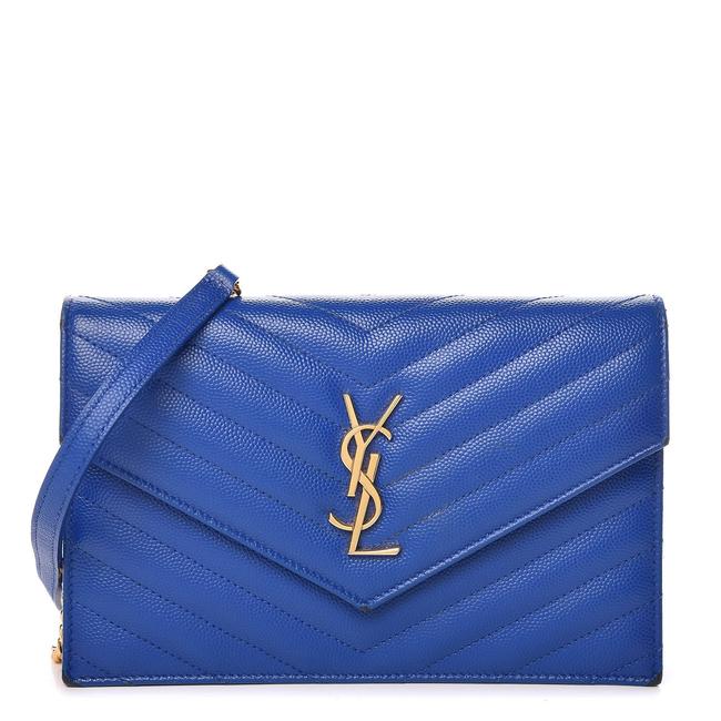 Saint Laurent Monogram Envelope Wallet on Chain Blue Calfskin Leather Shoulder Bag - photo 1