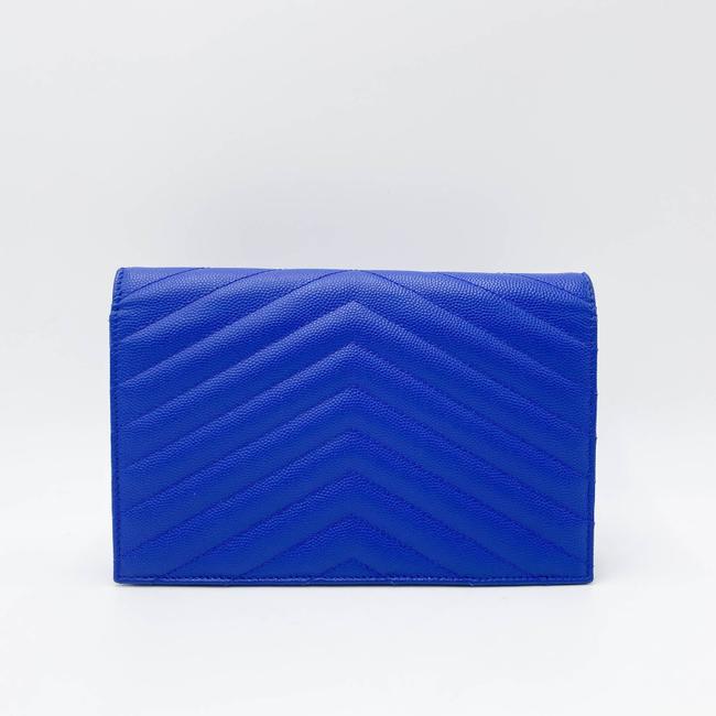 Saint Laurent Monogram Envelope Wallet on Chain Blue Calfskin Leather Shoulder Bag - photo 5