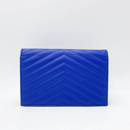 Saint Laurent Monogram Envelope Wallet on Chain Blue Calfskin Leather Shoulder Bag - photo 5