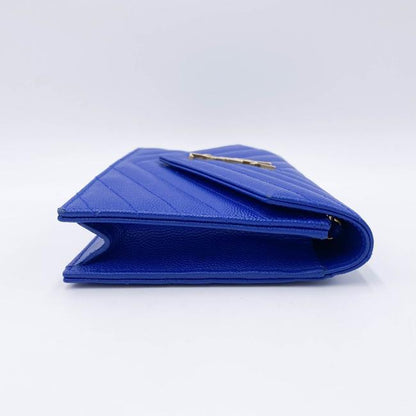 Saint Laurent Monogram Envelope Wallet on Chain Blue Calfskin Leather Shoulder Bag - photo 7