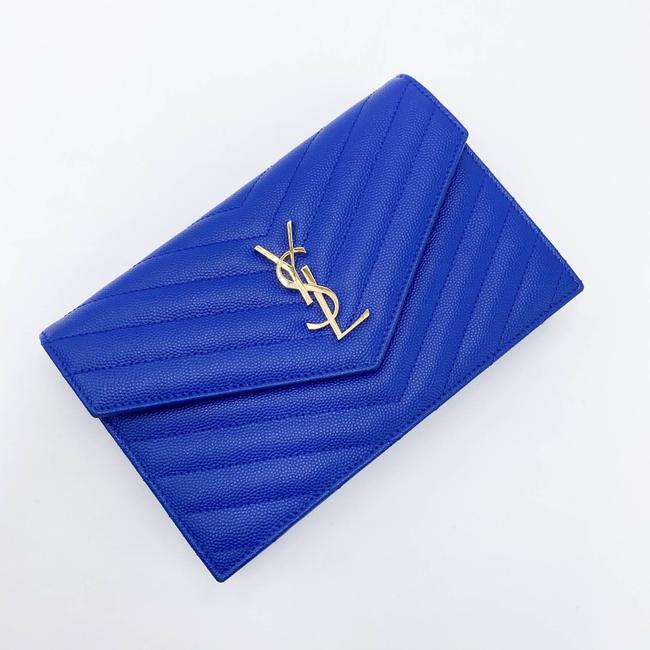Saint Laurent Monogram Envelope Wallet on Chain Blue Calfskin Leather Shoulder Bag - photo 9