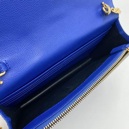 Saint Laurent Monogram Envelope Wallet on Chain Blue Calfskin Leather Shoulder Bag - photo 10