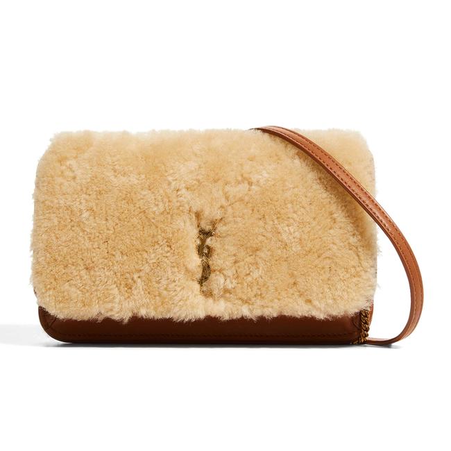 Saint Laurent Monogram Envelope Ysl Shearling Phone Holder Brown Leather Cross Body Bag - photo 1