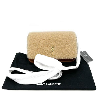 Saint Laurent Monogram Envelope Ysl Shearling Phone Holder Brown Leather Cross Body Bag - photo 2