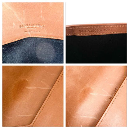 Saint Laurent Monogram Envelope Ysl Shearling Phone Holder Brown Leather Cross Body Bag - photo 11